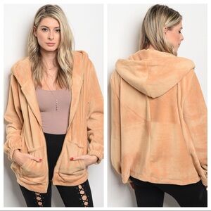 LOVE RICHE TEDDY BEAR FLEECE HOODIE JACKET WITH POCKETS SIZE LARGE NEW